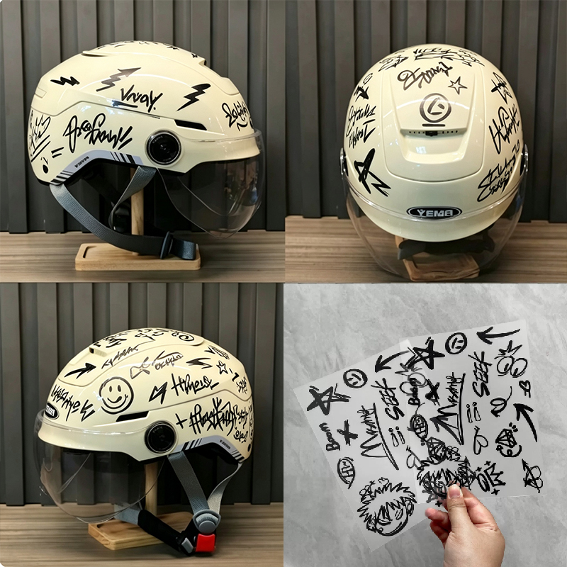 2pcs Punk Graffiti Motorcycle  - Scooter Helmet Set recension och pris
